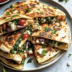 Mediterranean Quesadillas with Spinach, Feta, Mozzarella, and Red Onion