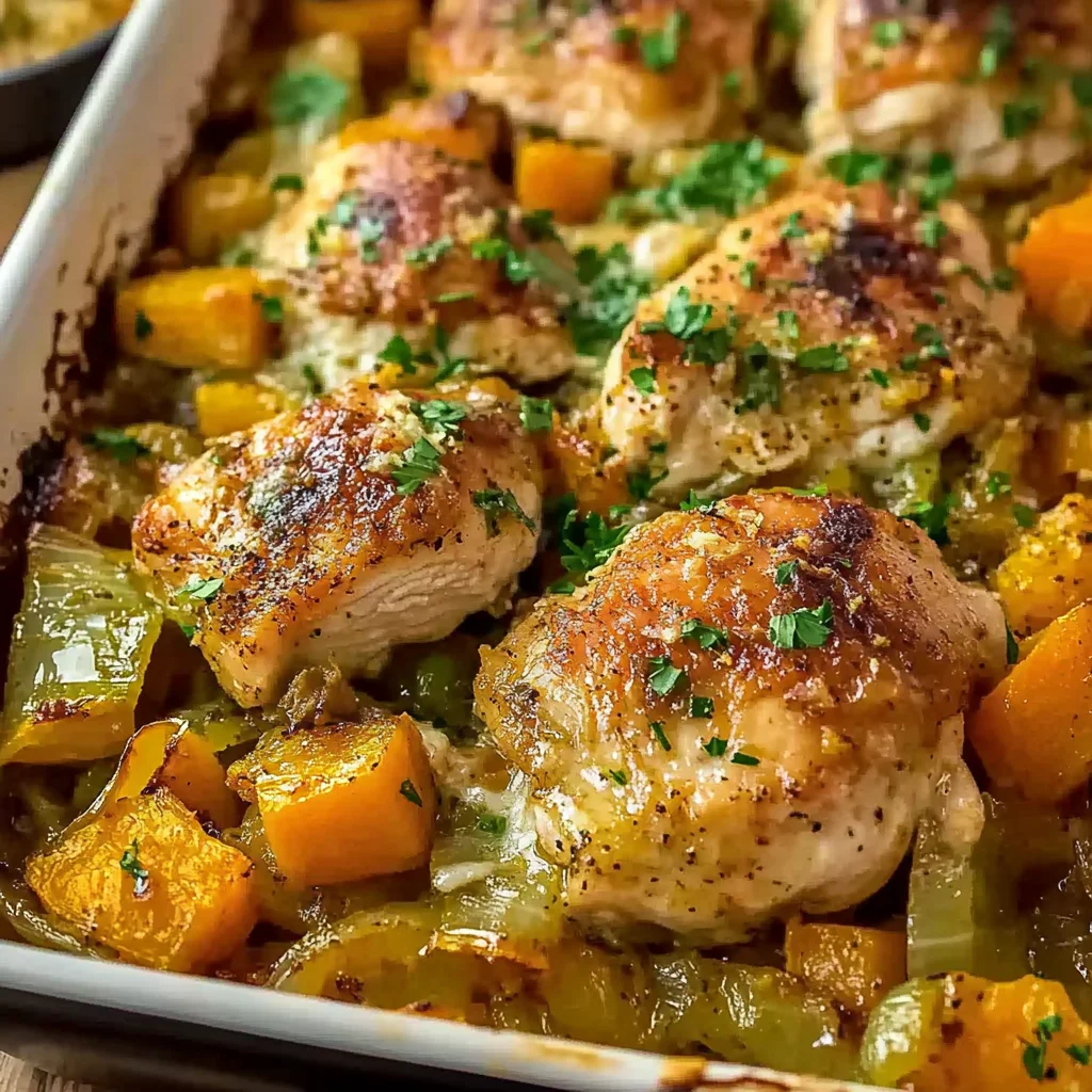 Roasted Chicken Leek and Butternut Squash Bake - Alrightwithme