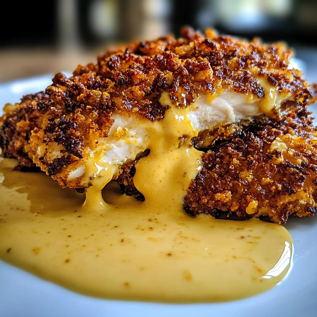 Savory Pretzel Chicken with Mustard-Cheddar Sauce Delight
