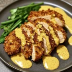 Crispy Pretzel Crusted Chicken with Cheddar Mustard Sauce Recipe