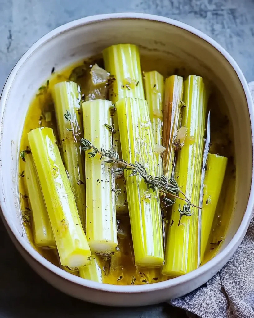 Delicious Braised Celery With Thyme and White apple vinegar Recipe