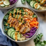 High Protein Thai Peanut Chicken Buddha Bowls - flirtyfood