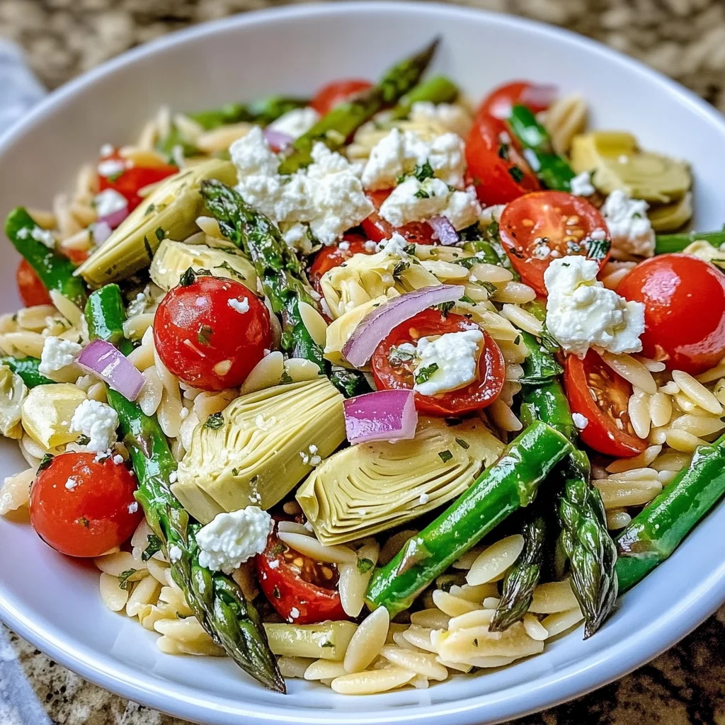 Orzo Salad With Asparagus, Artichoke Hearts & Feta