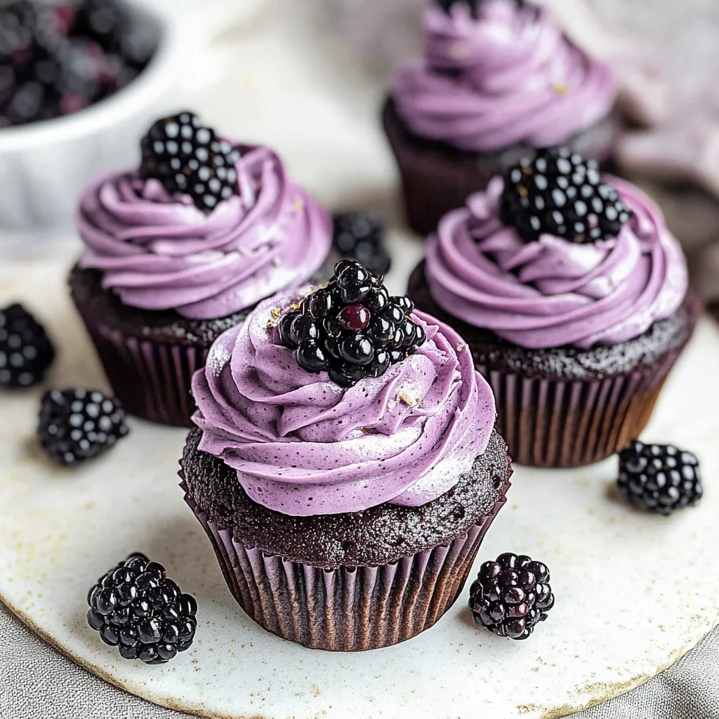 Chocolate Cupcakes with Blackberry Buttercream