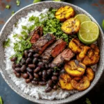 Cuban Mojo Beef Bowls with Black Beans & Plantains