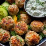 GREEK TURKEY MEATBALLS with HOMEMADE TZATZIKI