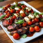 Grilled Balsamic Steak Caprese with Mozzarella, Tomatoes, and Basil