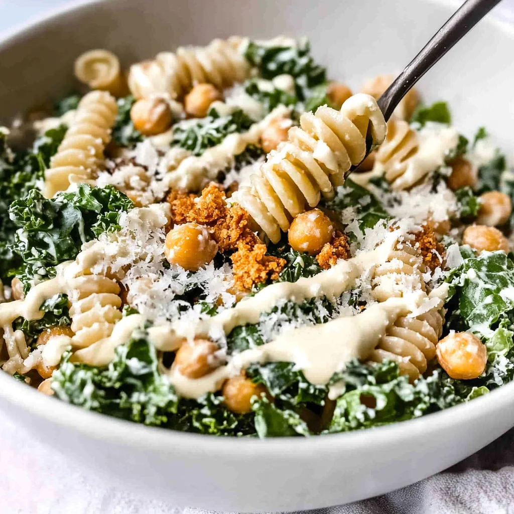 Kale Caesar Pasta Salad