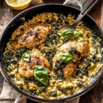 Lemon Cream Sauce Smothered Chicken and Orzo