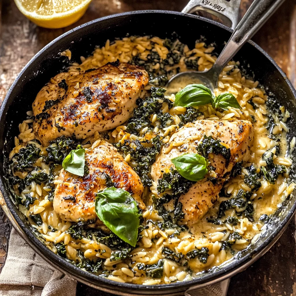 Lemon Cream Sauce Smothered Chicken and Orzo