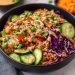 Quick Crispy Rice Salad with Peanut Sesame Dressing